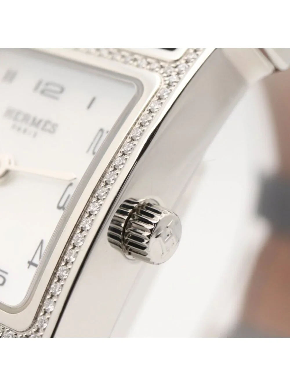 Hermes Watch H Diamond Bezel White Shell Stainless Steel